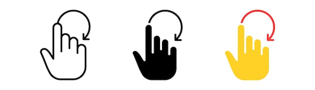 Touchpad set icon Index finger brush tapping sliding Scrolling click cursor arrow sensor button Pressing concept Vector icon in line black and colorful style on white background