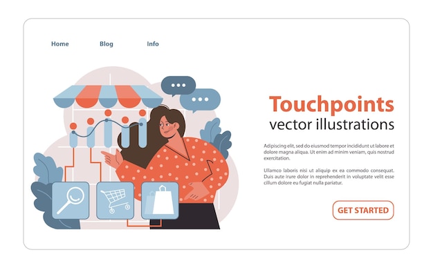 Vector touchpoints concept a visual mapping of customer interaction points from initial search to purchase