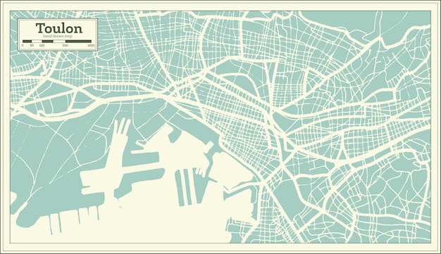 Vector toulon frankrijk stadsplattegrond in retrostijl