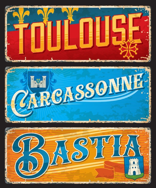 Vector toulouse carcassonne bastia french city stickers