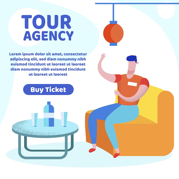 Tour agency banner, travel agent tell about trip