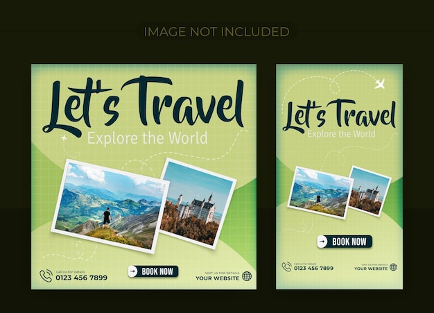 ツアーや旅行のインスタグラムの投稿やストーリーやソーシャルメディアの投稿のウェブバナーテンプレート