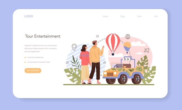 観光のツアーエンターテインメントウェブバナーまたはランディングページのアイデア