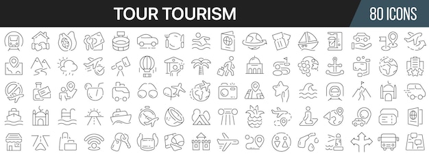 Tour tourism line icons collection Big UI icon set in a flat design Thin outline icons pack Vector illustration EPS10