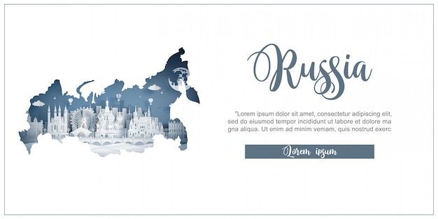 Tour and travel advertising template with travel to moscow, russia with famous landmarks