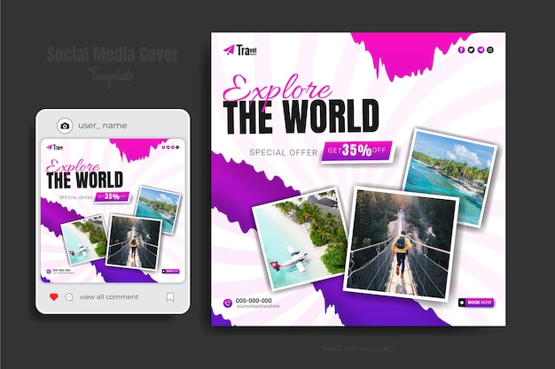 Tour and travel agency social media post and web banner template