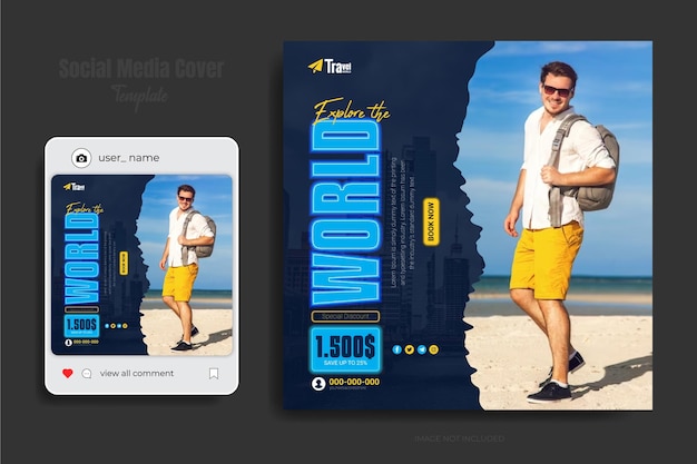 Tour and travel agency social media post and web banner template