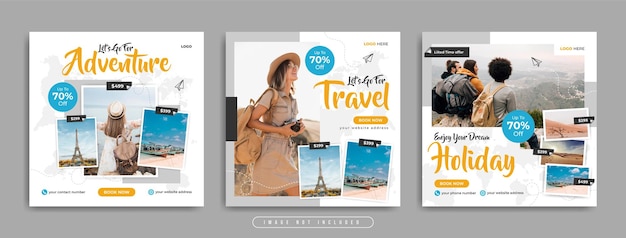Vector tour and travel business marketing social media post or web banner template