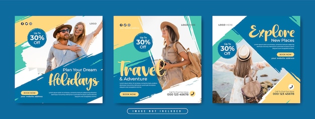 ツアーおよび旅行ビジネス マーケティング ソーシャル メディアの投稿または Web バナー テンプレート