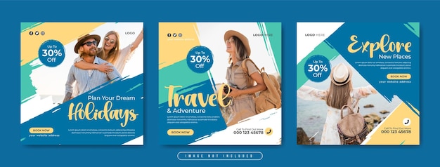 Tour and travel business marketing social media post or web banner template