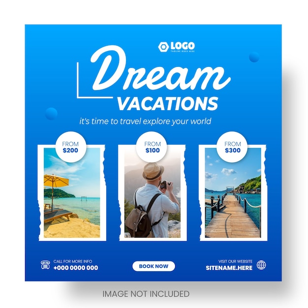 Tour and travel facebook or instagram social media post amp web banner design template