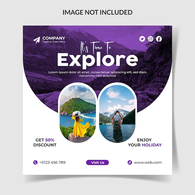 Vector tour and travel instagram post or social media post design and web template