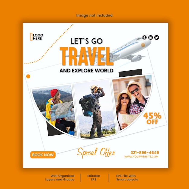 tour and travel instagram post or social media post web banner template