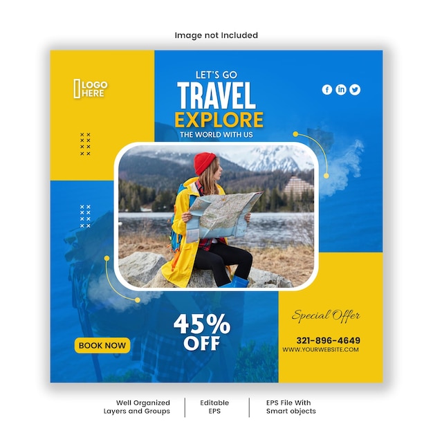 tour and travel instagram post or social media post web banner template