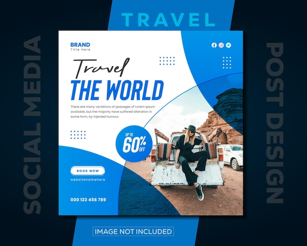 Vector tour and travel instagram post or social media post web banner template