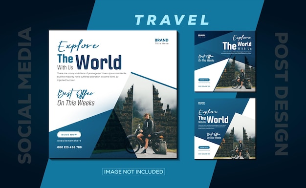 Vector tour and travel instagram post or social media post web banner template
