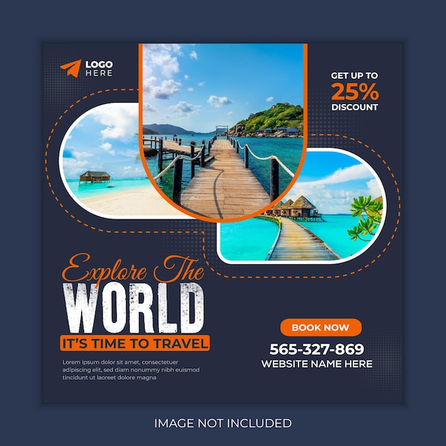 Tour and travel instagram post or social media post web banner template