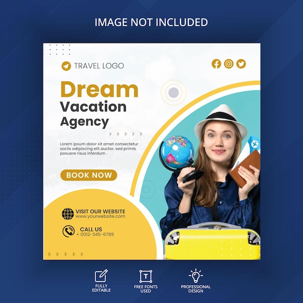 tour and travel Instagram post or social media post web banner template