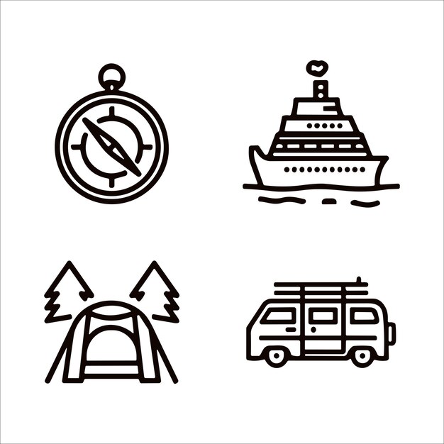 Tour and travel outline icon set vector illustration