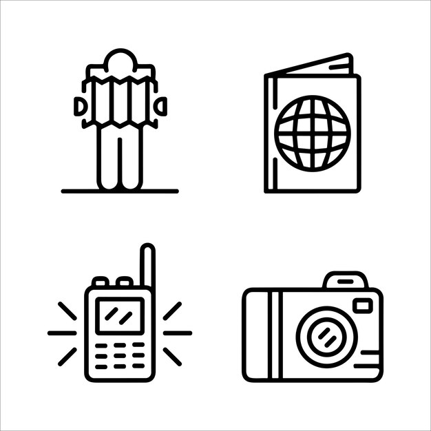 Tour and travel outline icon set vector illustration