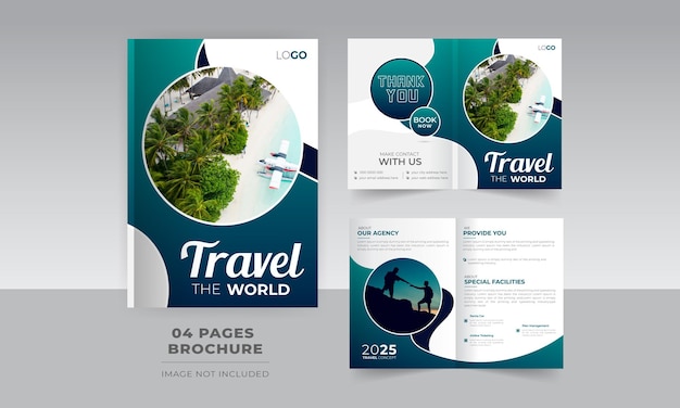 Продажа туров и туристических пакетов, 4 страницы, двойной шаблон дизайна брошюры
