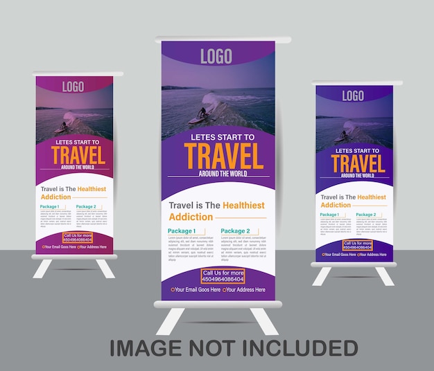 Tour and Travel Sale Roll up Banner Standee with a Place for Photos and Information for Travel Agenc