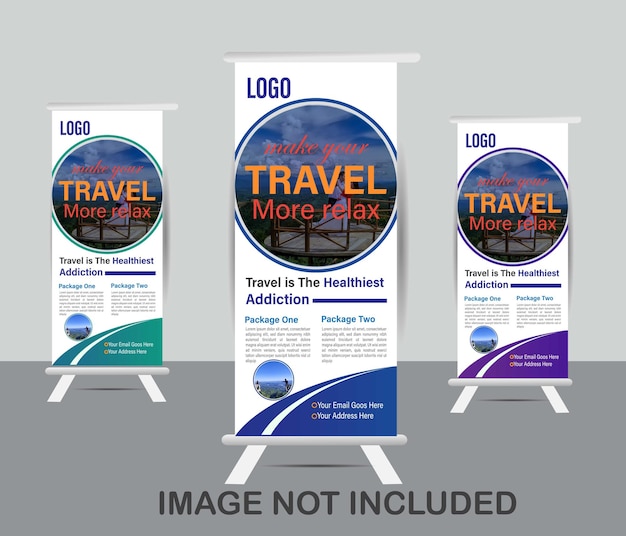 Tour and Travel Sale Roll up Banner Standee with a Place for Photos and Information for Travel Agenc