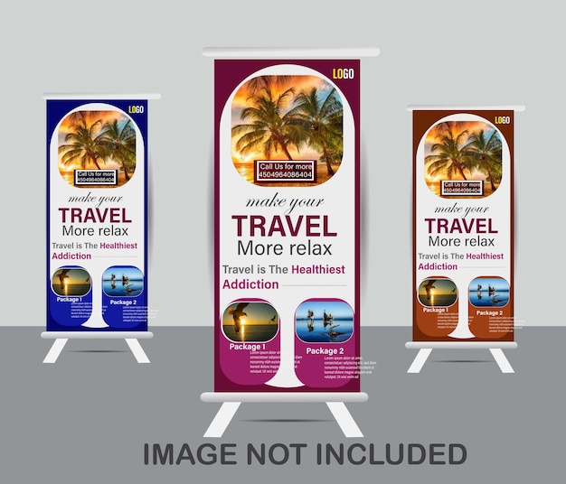 Продажа туров и путешествий Ролл-ап баннер с местом для фотографий и информации для туристических агентств