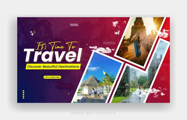 Vector tour and travel youtube channel thumbnail and web banner design