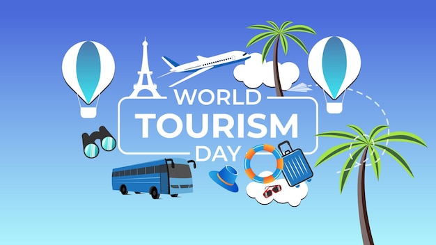 Шаблон баннера "Тур и путешествия" с плоским дизайном, концепция Всемирного дня туризма