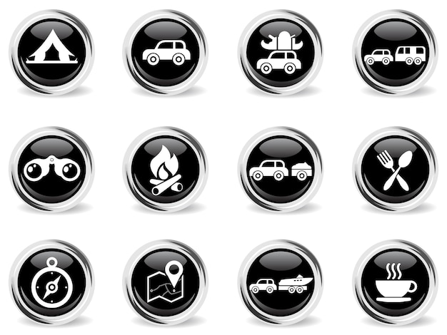 金属リング付きの丸い黒いボタンの観光と旅行のシンボル