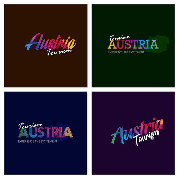 Vector tourism austria typography logo background set