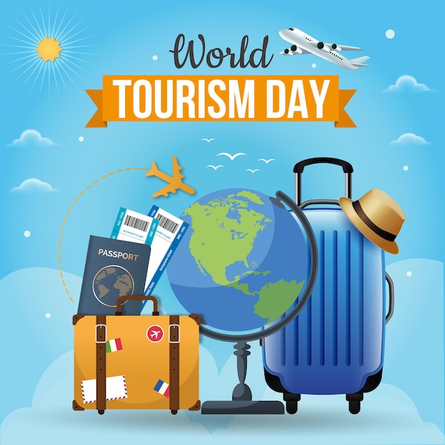День туризма, мировые путешествия, концептуальный самолет, кругосветные путешествия и туры