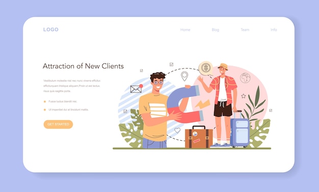 Tourism expert web banner or landing page travel agent attracting new clients