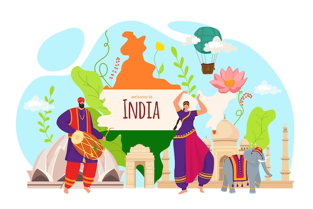 Vector tourism in india, people travel in asia culture