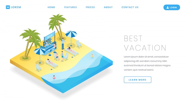 Tourism industry landing page vector template. travel bureau service website homepage interface idea with isometric illustrations.