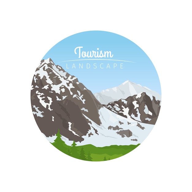 Tourism landscape circle icon with mountains