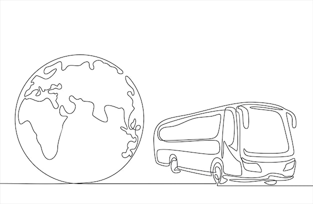 Vector tourism line icon travel bus for international journey movement from one country to another