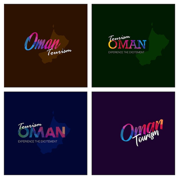 Tourism oman typography logo background set