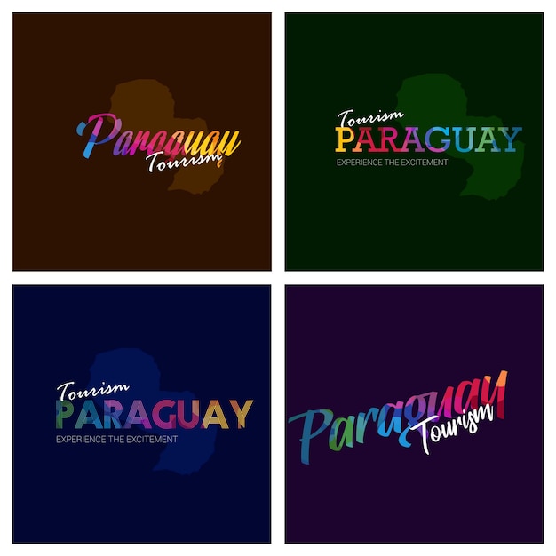 Vector tourism paraguay typography logo background set