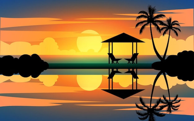 Vector tourism resort sunset vector illustration