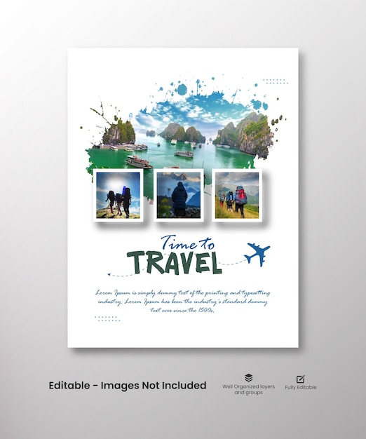 観光や夏休みツアーのオンラインマーケティングのチラシ、抽象的なグラフィックの投稿やポスター。