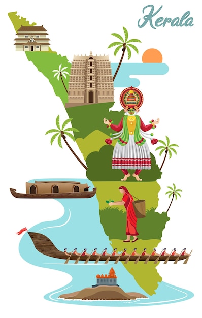 Vector tourism and traditional culture with kerala map vector