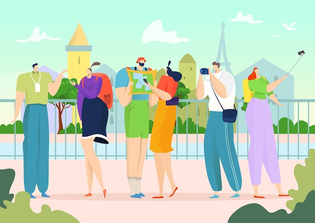 Tourism with guide illustration