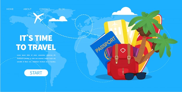 tourist accessories backpack passport plane ticket