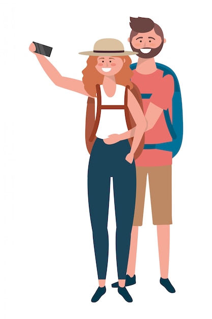 Vector tourist boy and girl with bag design