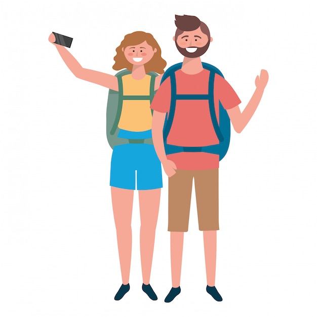 Tourist boy and girl with bag design