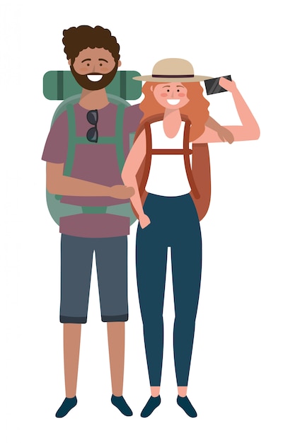 Tourist boy and girl with bag design