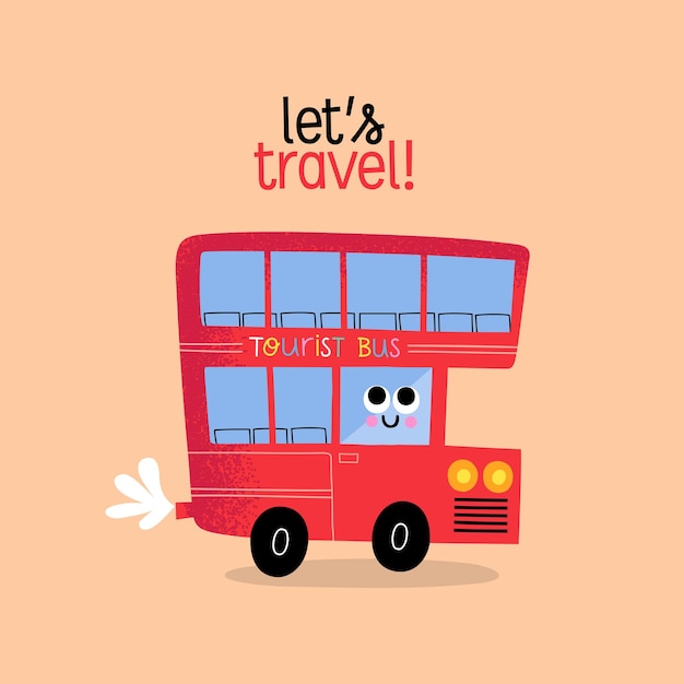 Bus turistico trasporto bus rosso let's travelchildren illustrazione carattere