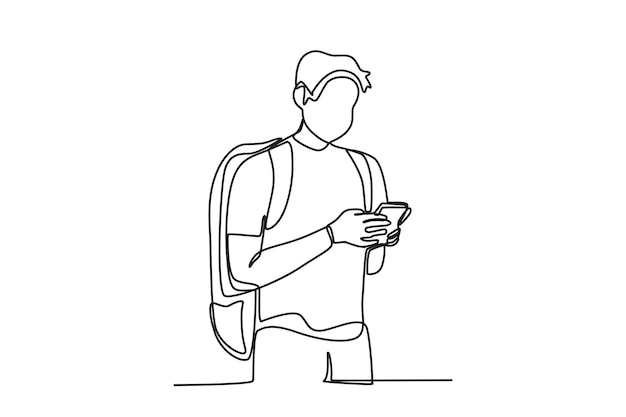 A tourist carrying a bag World tourism day oneline drawing